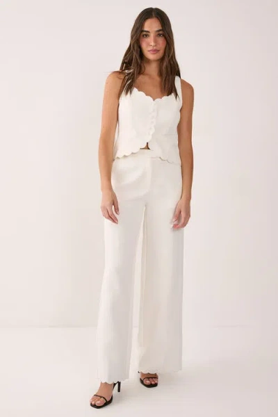 Nasty Gal Embroidered Tailored Wide Leg Pants In White