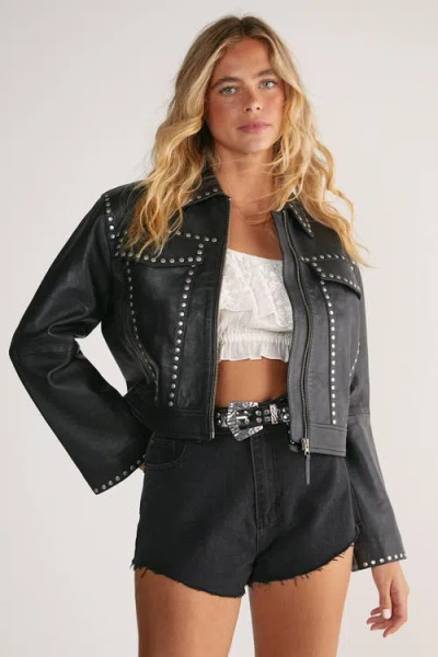 Nasty Gal Leather Studded Cropped Jacket In Black
