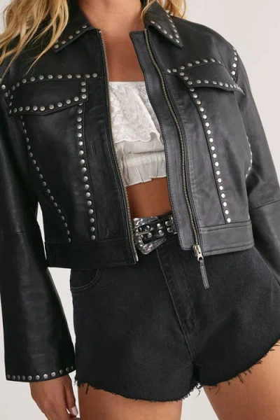 Nasty Gal Leather Studded Cropped Jacket In Black