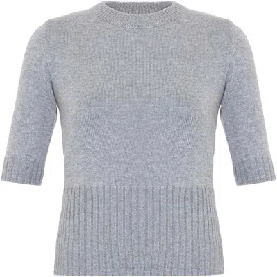 Theo The Label Nomia Ribbed Waist Crew Sweater Tee In Gray