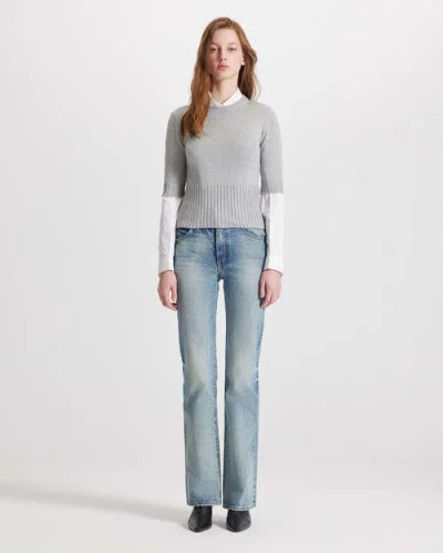 Theo The Label Nomia Ribbed Waist Crew Sweater Tee In Gray