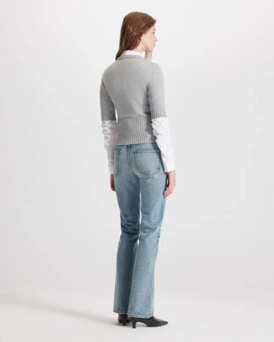 Theo The Label Nomia Ribbed Waist Crew Sweater Tee In Gray