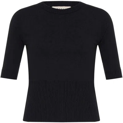 Theo The Label Nomia Ribbed Waist Crew Sweater Tee In Black