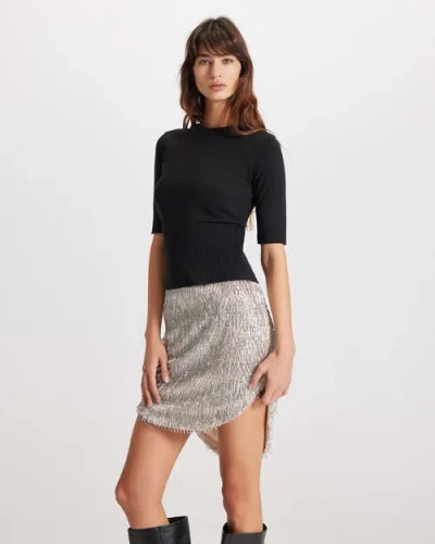 Theo The Label Nomia Ribbed Waist Crew Sweater Tee In Black