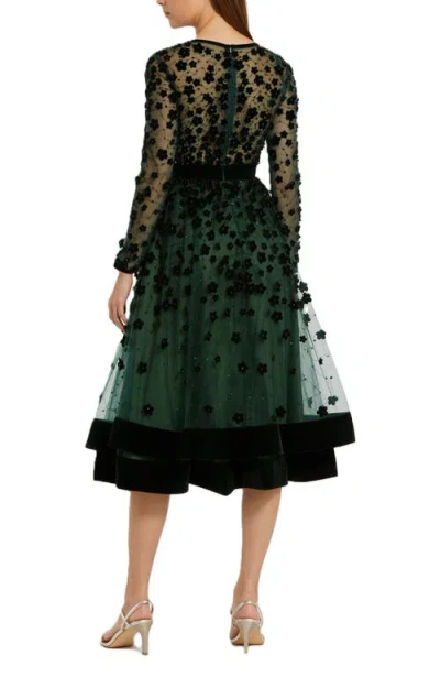 Mac Duggal Sheer Long Sleeve A Line Short Dress In Green