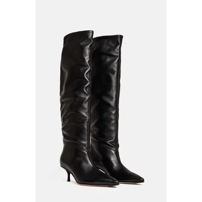 Scarosso Barbara Pointed-toe Ruched Boots In Black