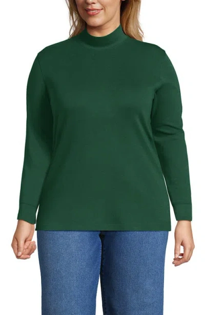 Lands' End Plus Size Relaxed Cotton Long Sleeve Mock Turtleneck In Green