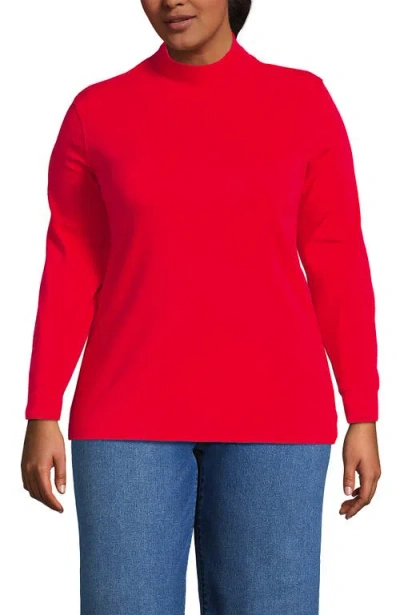 Lands' End Plus Size Relaxed Cotton Long Sleeve Mock Turtleneck In Red