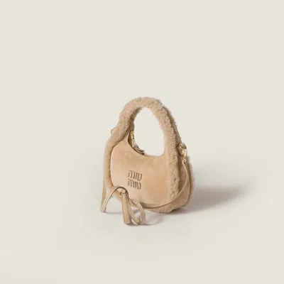 Miu Miu Wander Shearling Bag In Brown