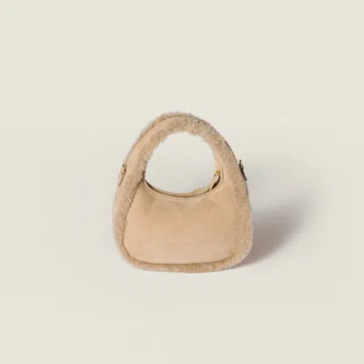 Miu Miu Wander Shearling Bag In Brown
