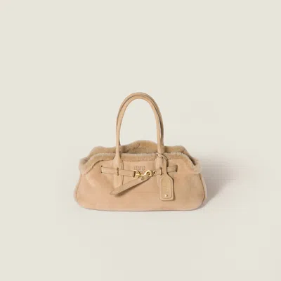 Miu Miu Aventure Shearling Tote Bag In Brown