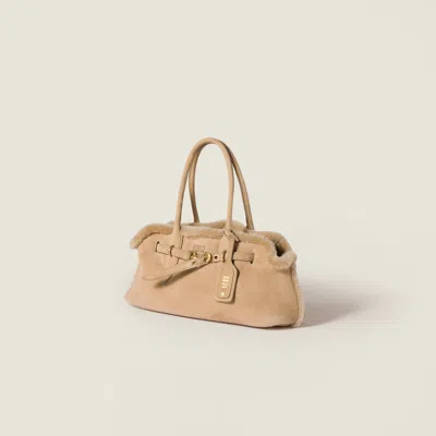 Miu Miu Aventure Shearling Tote Bag In Brown