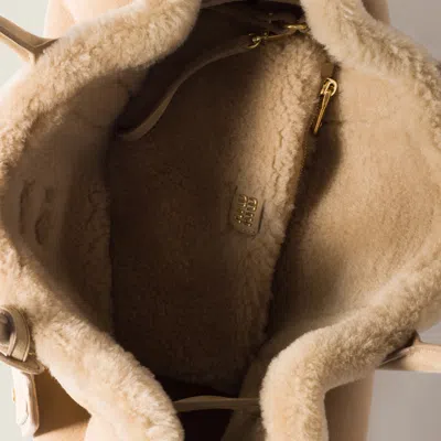 Miu Miu Aventure Shearling Tote Bag In Brown