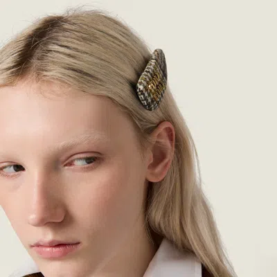 Miu Miu Prince-of-wales Fabric Hair Clip In Multi