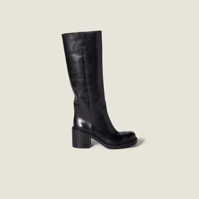 Miu Miu Leather Boots In Animal Print