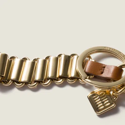 Miu Miu Metal And Leather Key Ring Trick In Brown