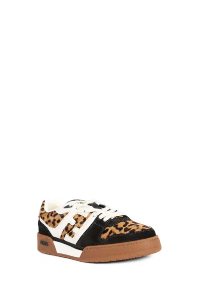 Fendi Low-top Platform In Multicolor Cavallino Calfskin And Suede In Sand