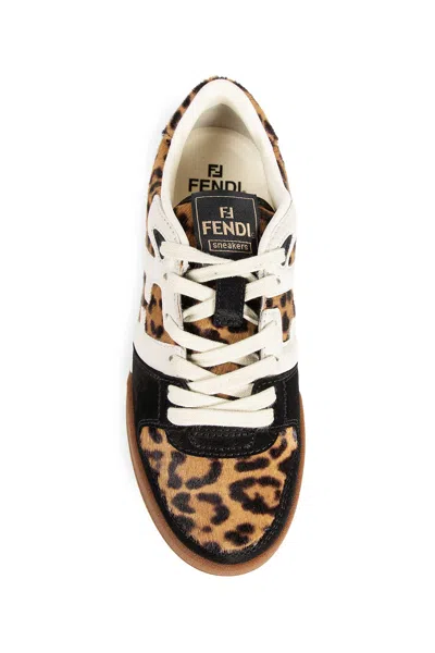 Fendi Low-top Platform In Multicolor Cavallino Calfskin And Suede In Sand