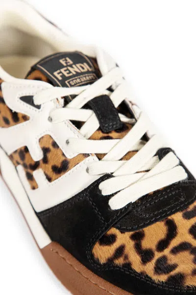 Fendi Low-top Platform In Multicolor Cavallino Calfskin And Suede In Sand