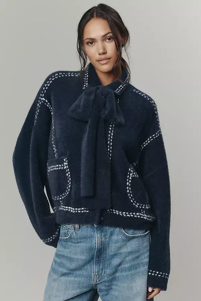 Essentiel Antwerp Ihoops Contrast-stitch Cardigan Sweater In Blue