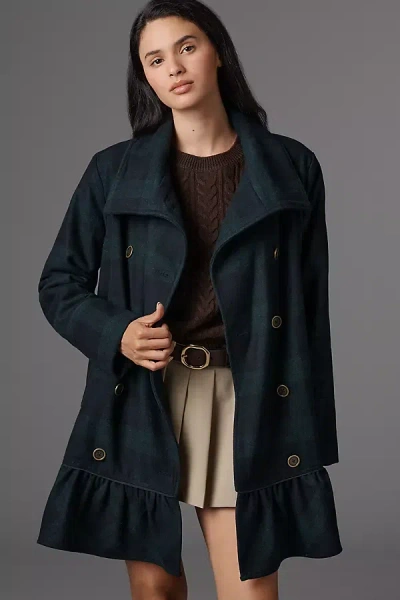 By Anthropologie Flounce Hem Wool Blend Peacoat Jacket In Multi