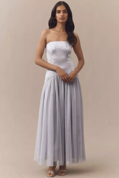 Hutch Strapless Corset Drop-waist Tulle Maxi Dress In Gray