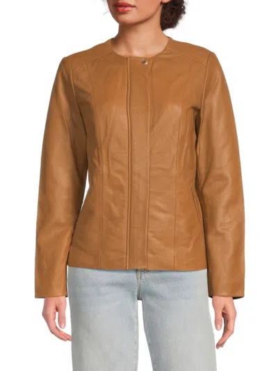 Cole Haan Women's Collarless Leather Jacket In Brown