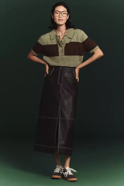 Scotch & Soda Faux-leather Midi Skirt In Brown