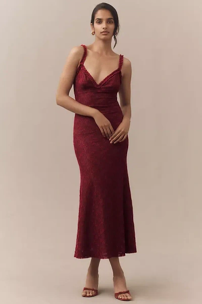 Bardot Alegra Sleeveless V-neck Stretch Lace Midi Dress In Red