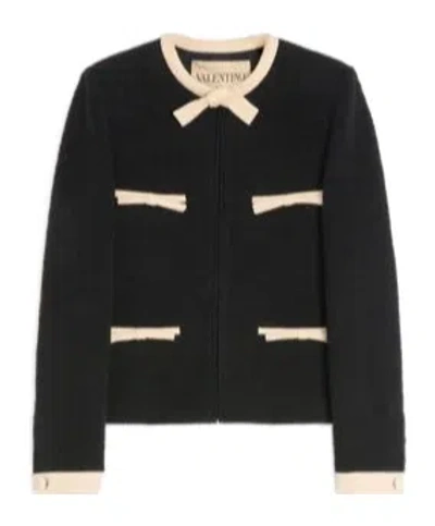 Valentino Garavani Short Wool Tweed Jacket With Bows In Animal Print