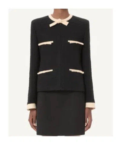 Valentino Garavani Short Wool Tweed Jacket With Bows In Animal Print