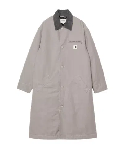 Carhartt Corduroy-collar Button Coat In Gray