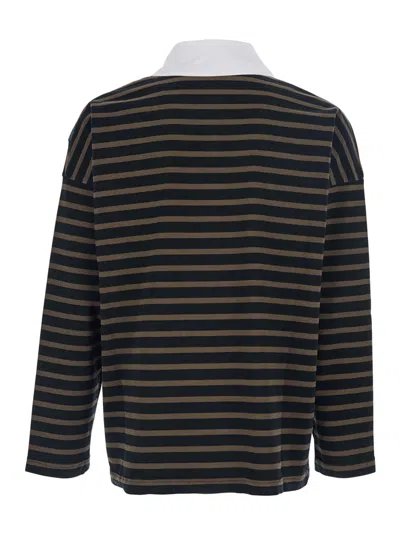 Jordanluca Multicolor Long-sleeve Polo Shirt With Logo Embroidery On The Front And All-over Striped Motif In Co In Brown