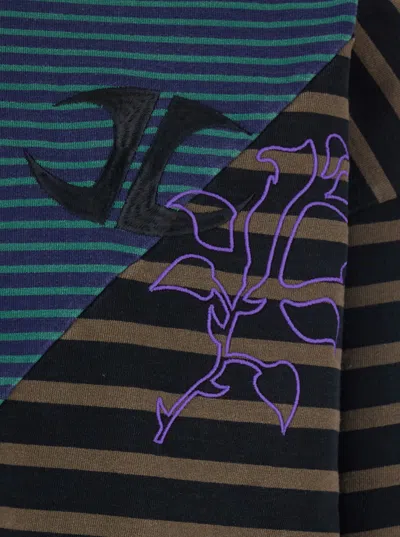 Jordanluca Multicolor Long-sleeve Polo Shirt With Logo Embroidery On The Front And All-over Striped Motif In Co In Brown