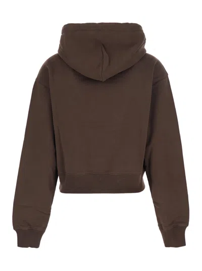 Jacquemus Le Hoodie Gros Grain Brown Cropped Hoodie With Drawstring Hood And Logo Patch On The Front In Cotton In Brown