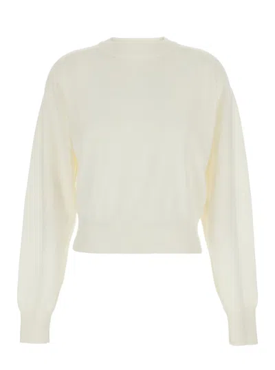 Jacquemus White Crew Neck Sweater With Back Logo In Merino Wool Woman In Multi