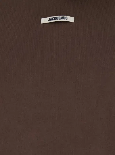 Jacquemus Le Hoodie Gros Grain Brown Cropped Hoodie With Drawstring Hood And Logo Patch On The Front In Cotton In Brown