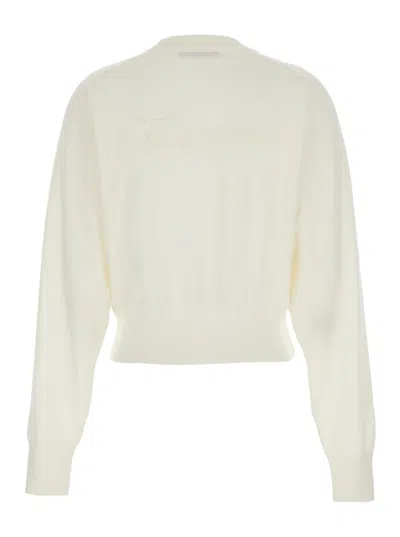 Jacquemus White Crew Neck Sweater With Back Logo In Merino Wool Woman In Multi