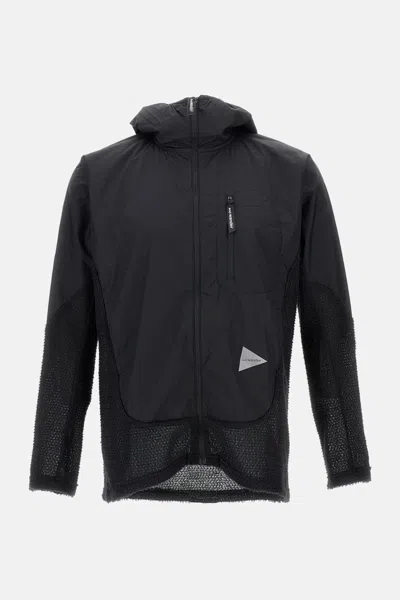 And Wander Mesh-panel Hooded Jacket In Black