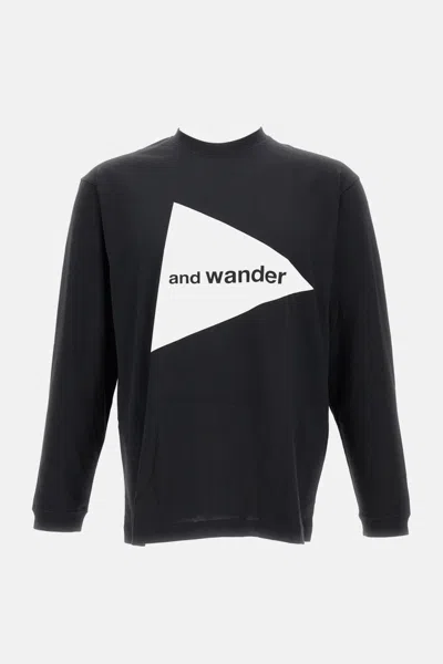 And Wander Logo-print Long-sleeve T-shirt In Black