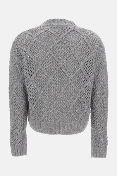 Max Mara Sequin-embellished Diamond-pattern Sweater In Silver