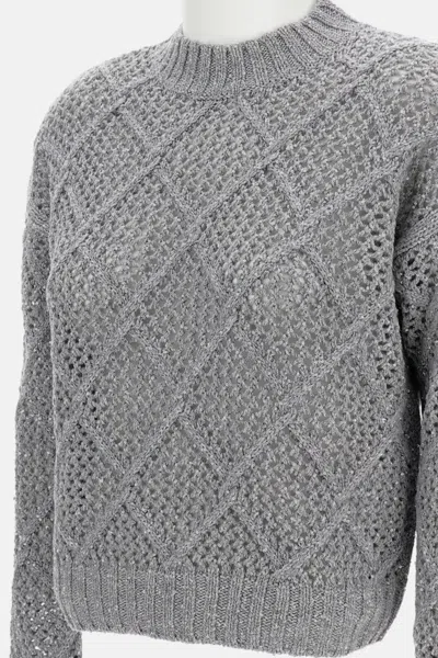 Max Mara Sequin-embellished Diamond-pattern Sweater In Silver
