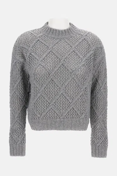 Max Mara Sequin-embellished Diamond-pattern Sweater In Silver