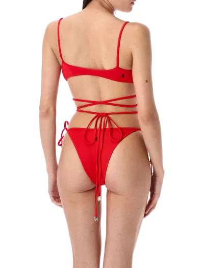 Attico Adjustable Strap Triangle Bikini Set In Red