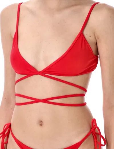 Attico Adjustable Strap Triangle Bikini Set In Red