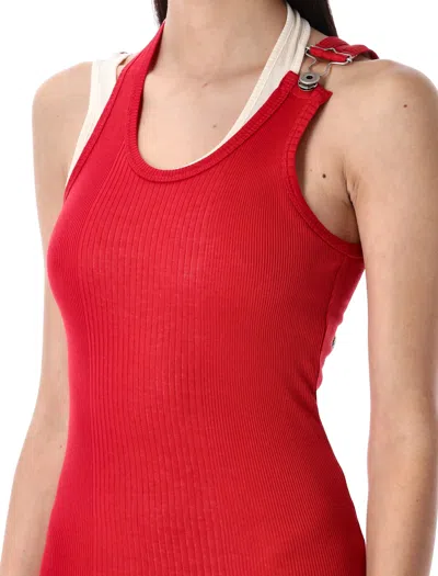 Jean Paul Gaultier Cotton Ribbed Double Layer Dress In Red