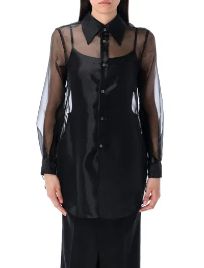 Comme Des Garçons Sheer Fabric Longline Shirt With Buttoned Cuffs In Black