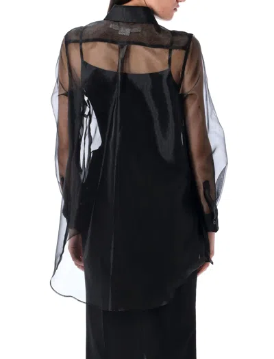 Comme Des Garçons Sheer Fabric Longline Shirt With Buttoned Cuffs In Black