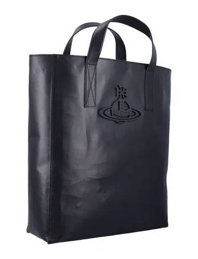 Vivienne Westwood Smooth Cowhide Tote Bag With Sturdy Handles In Black