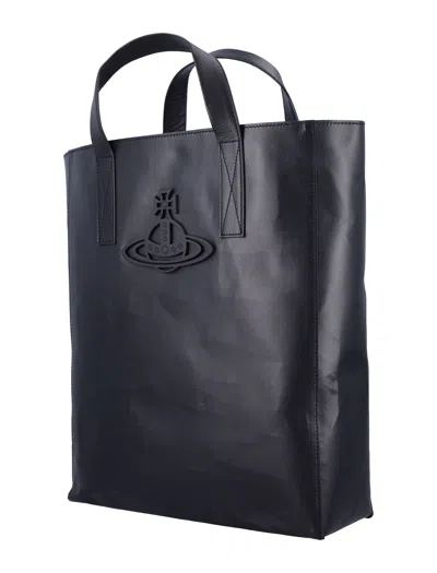 Vivienne Westwood Smooth Cowhide Tote Bag With Sturdy Handles In Black